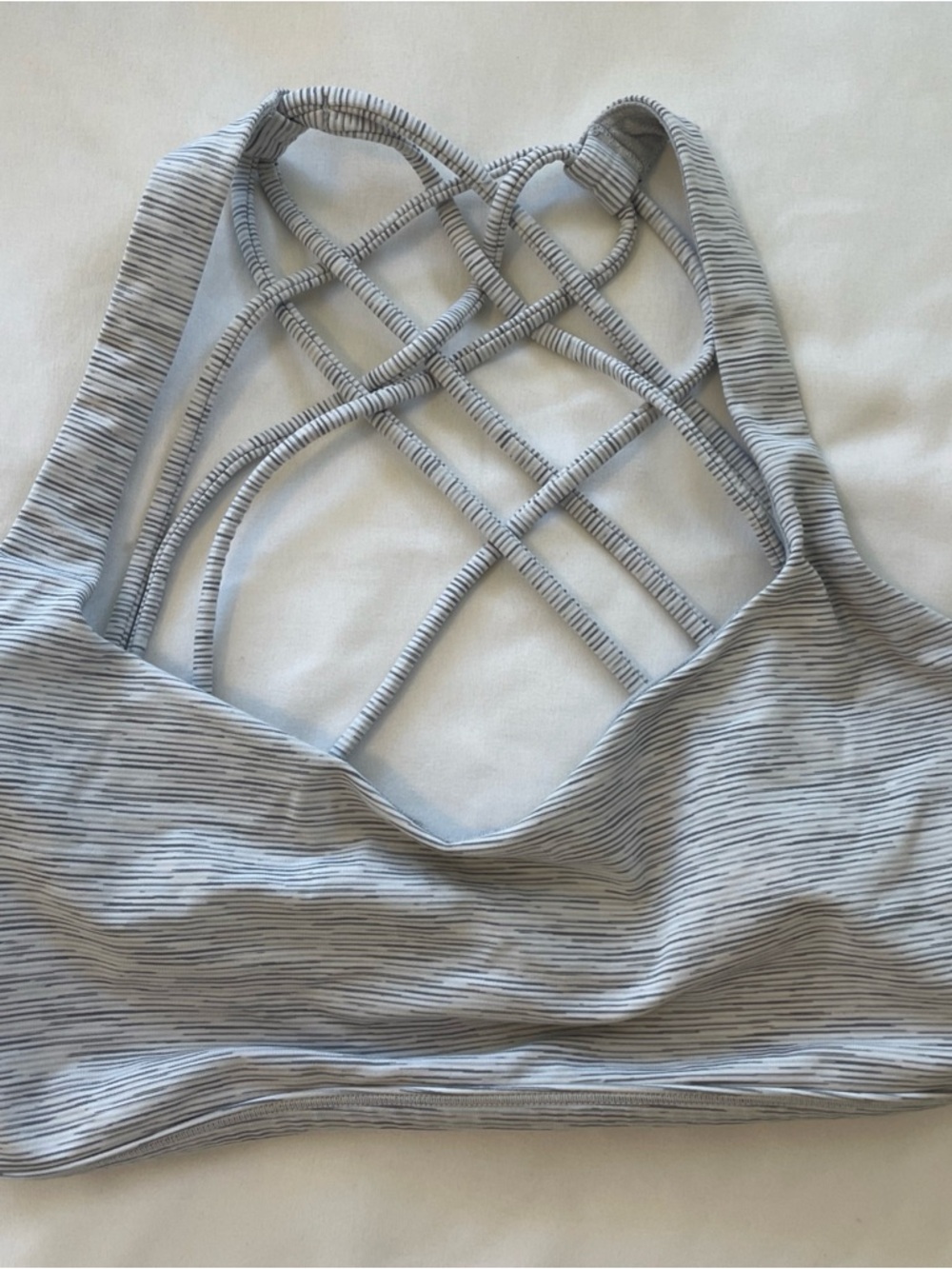 Lululemon Striped Light Gray Strappy Sports Bra Womens 8 small